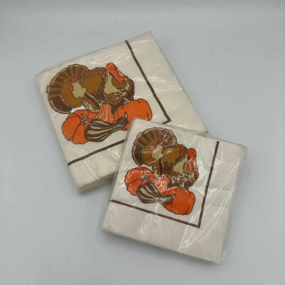 Vintage Paper Napkins Thanksgiving Turkey New Old Stock Luncheon & Cocktail 2 pk